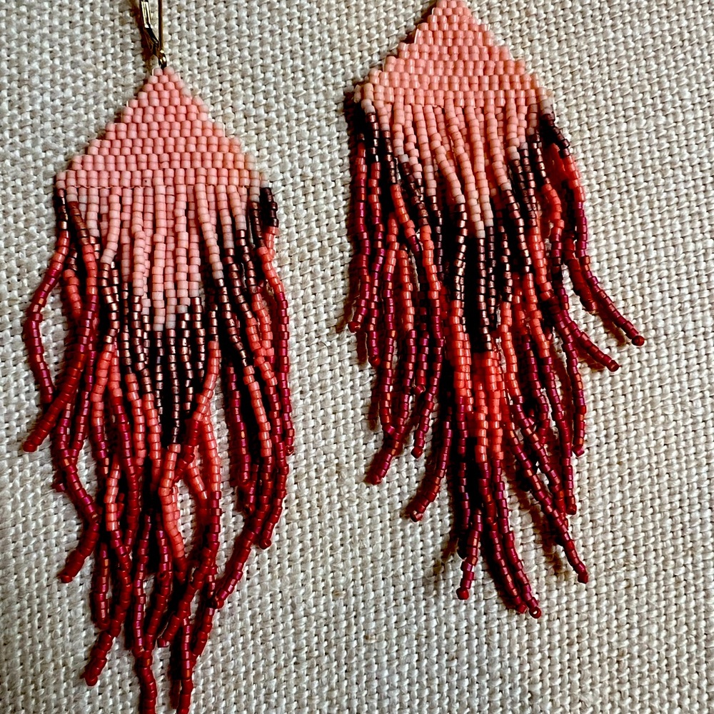 Unique handmade pink beaded earrings